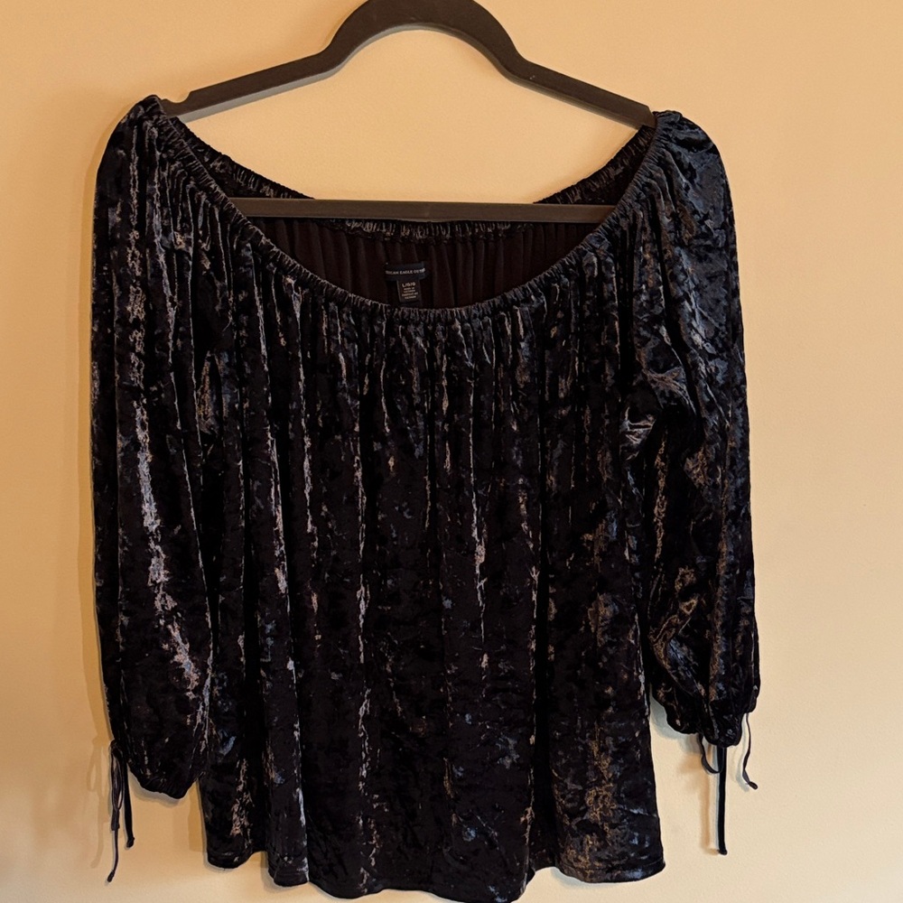 Elegant Blue Velvet Women's Top